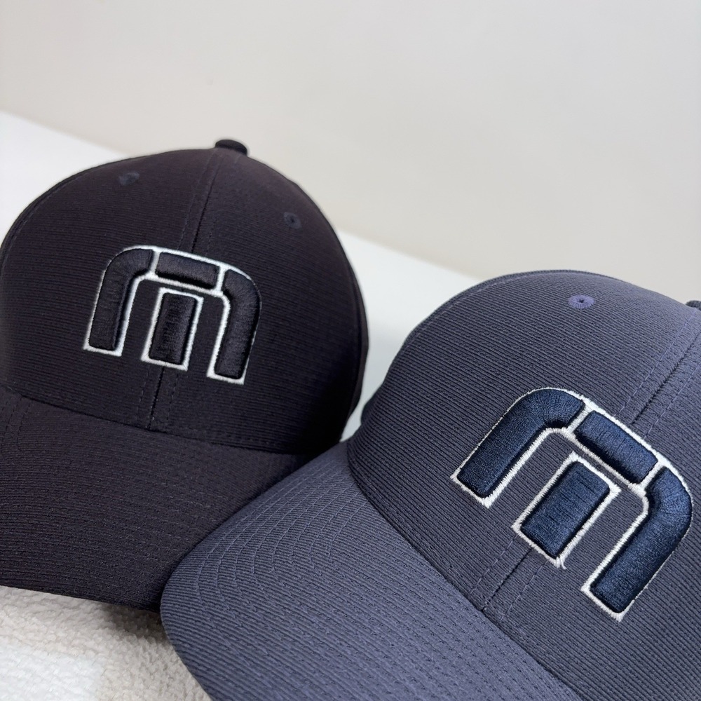 Lot of 2 Travis Mathew Logo Hat Men's S-M Blue Gray/Black FlexFit Golf Cap - Picture 10 of 16